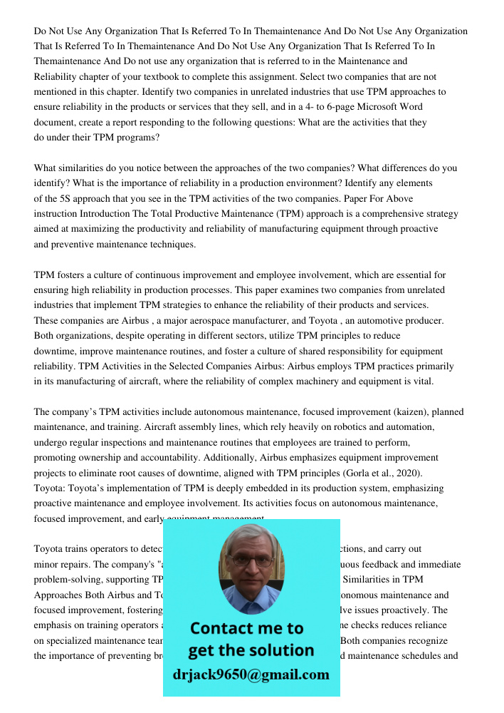 Do Not Use Any Organization That Is Referred To In Themaintenance And Do not use any organization that is referred to in the Maintenance and Reliability chapter