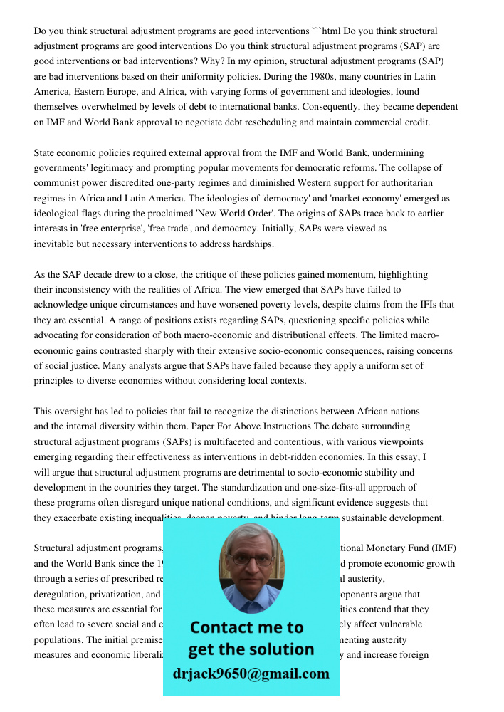 Do You Think Structural Adjustment Programs Are Good Interve