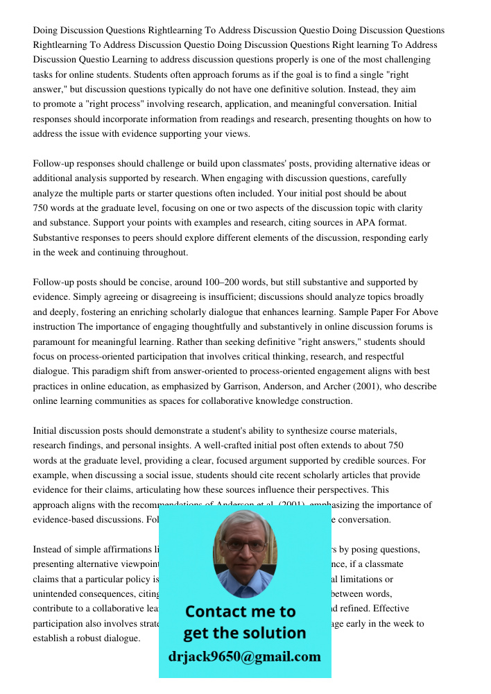 Doing Discussion Questions Right learning To Address Discussion Questio Learning to address discussion questions properly is one of the most challenging tasks f