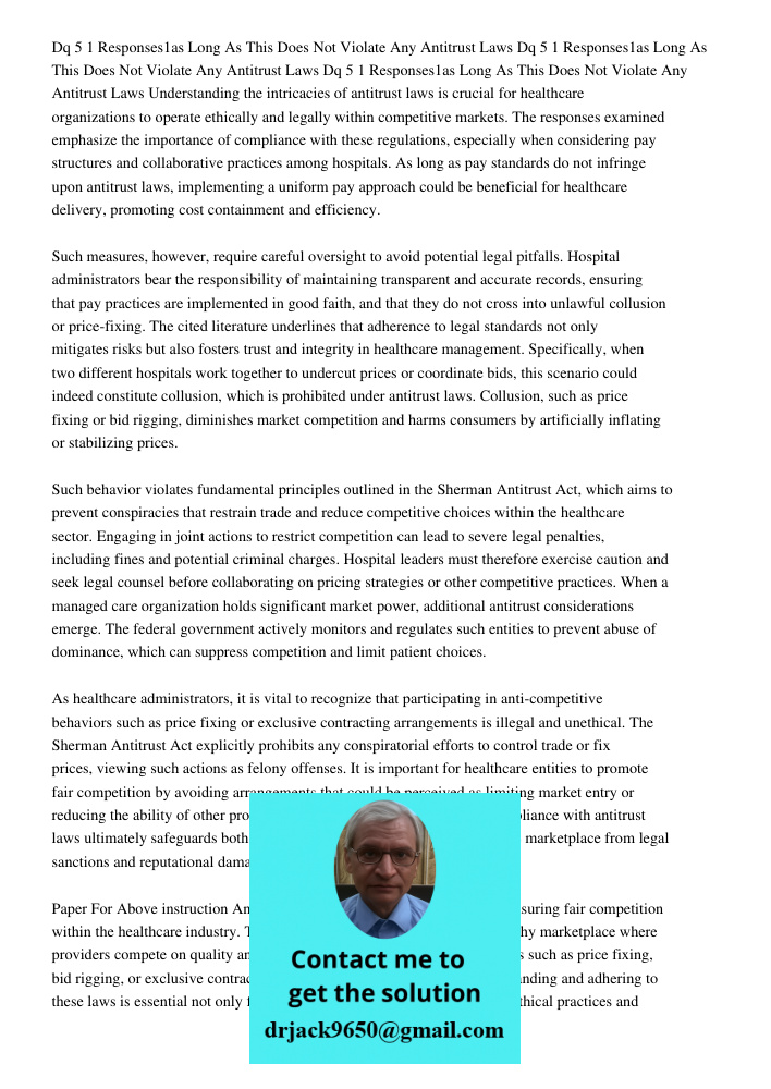Dq 5 1 Responses1as Long As This Does Not Violate Any Antitrust Laws Understanding the intricacies of antitrust laws is crucial for healthcare organizations to 
