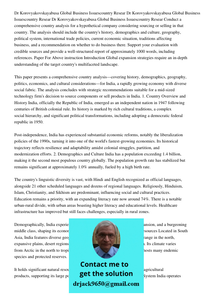 Dr Korovyakovskayabusa 3145 01 Global Business Issuescountry Resear Conduct a comprehensive country analysis for a hypothetical company considering sourcing or 