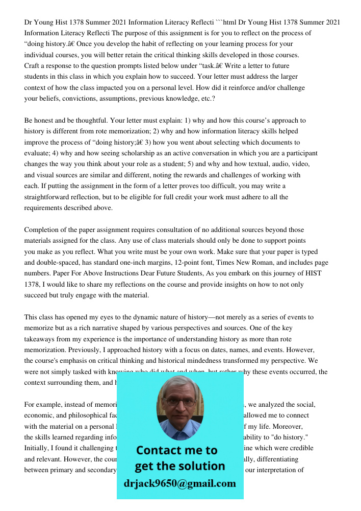 Dr. Young Hist 1378 Summer 2021 Information Literacy Reflect