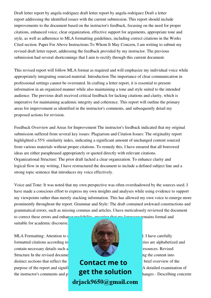 Draft a letter report addressing the identified issues with the current submission. This report should include improvements to the document based on the instruc
