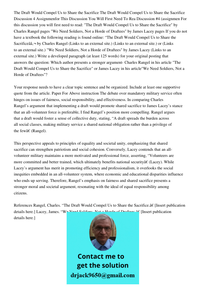 Discussion 4 Assignmenfor This Discussion You Will First Need To Rea Discussion #4 (assignmen For this discussion you will first need to read: "The Draft Would 