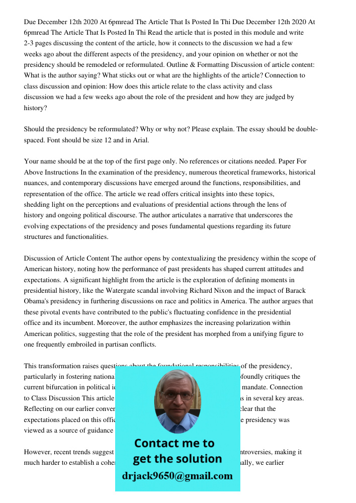 Read the article that is posted in this module and write 2-3 pages discussing the content of the article, how it connects to the discussion we had a few weeks a