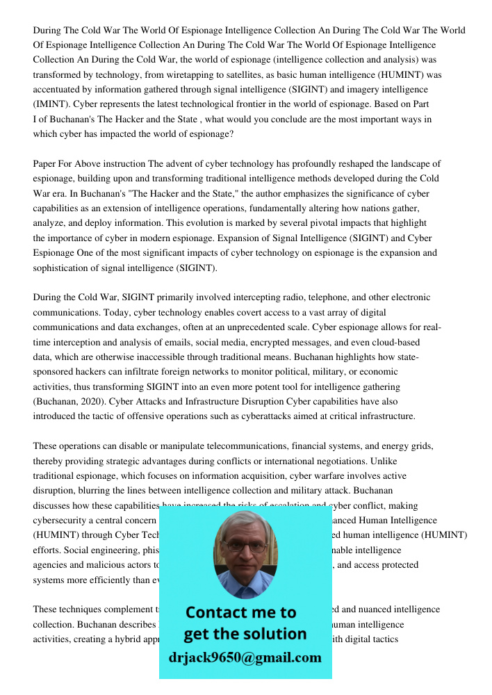 During The Cold War The World Of Espionage Intelligence Collection An During the Cold War, the world of espionage (intelligence collection and analysis) was tra