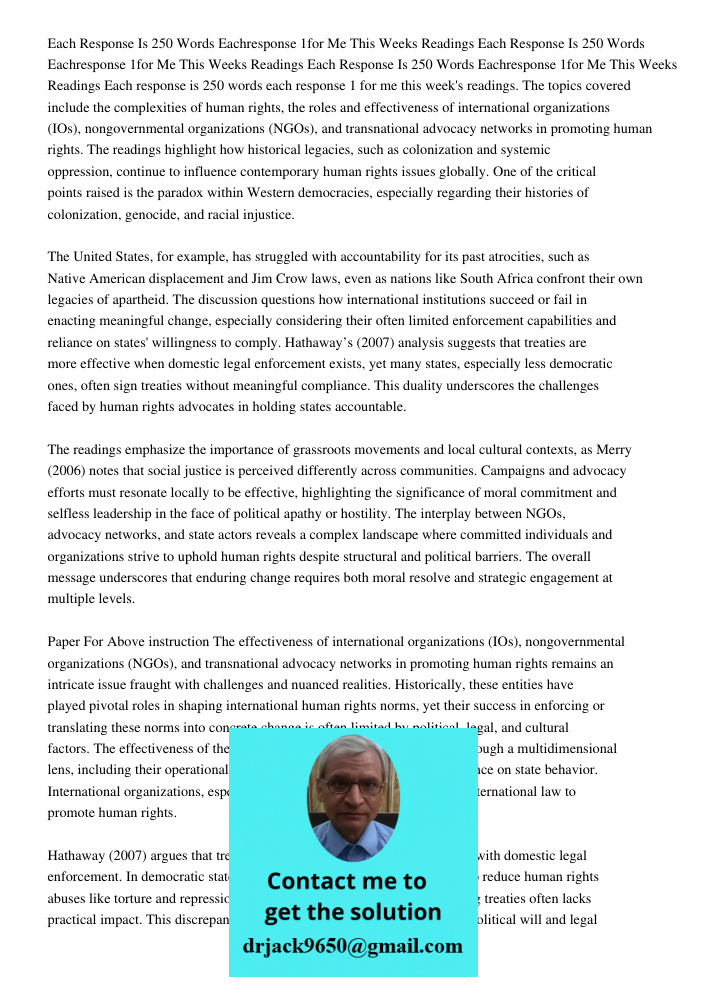 Each Response Is 250 Words Eachresponse 1for Me This Weeks Readings Each response is 250 words each response 1 for me this week's readings. The topics covered i