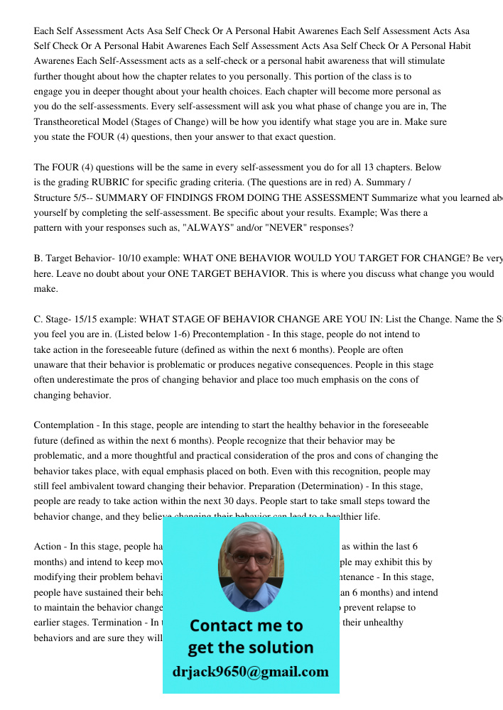 Each Self Assessment Acts Asa Self Check Or A Personal Habit Awarenes Each Self-Assessment acts as a self-check or a personal habit awareness that will stimulat