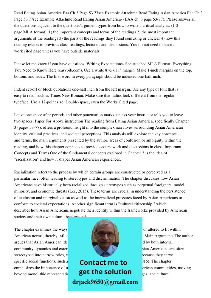 Read Eating Asian America- (EAA ch. 3 page 53-77). Please answer all the questions adjacent to the questions/argument types from how to write a critical analysi