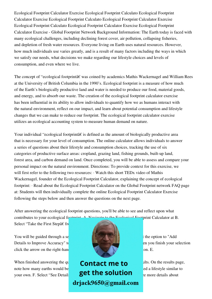 Ecological Footprint Calculator Exercise Ecological Footprint Calculato Ecological Footprint Calculator Exercise Ecological Footprint Calculator Exercise - Glob