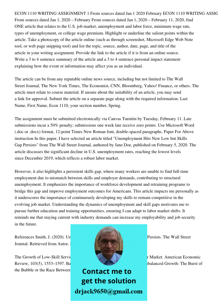 From sources dated Jan 1, 2020 – February 11, 2020, find ONE article that relates to the U.S. job market, unemployment and labor force, minimum wage rate, types
