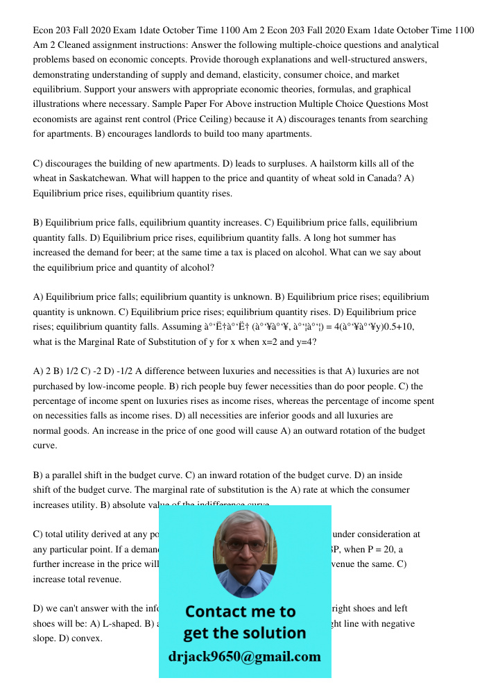 Cleaned assignment instructions: Answer the following multiple-choice questions and analytical problems based on economic concepts. Provide thorough explanation