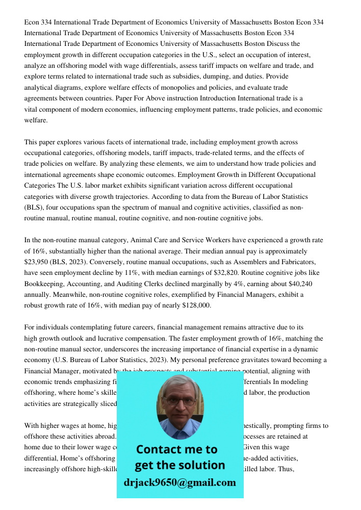 Econ 334 International Trade Department of Economics University of Massachusetts Boston Discuss the employment growth in different occupation categories in the 