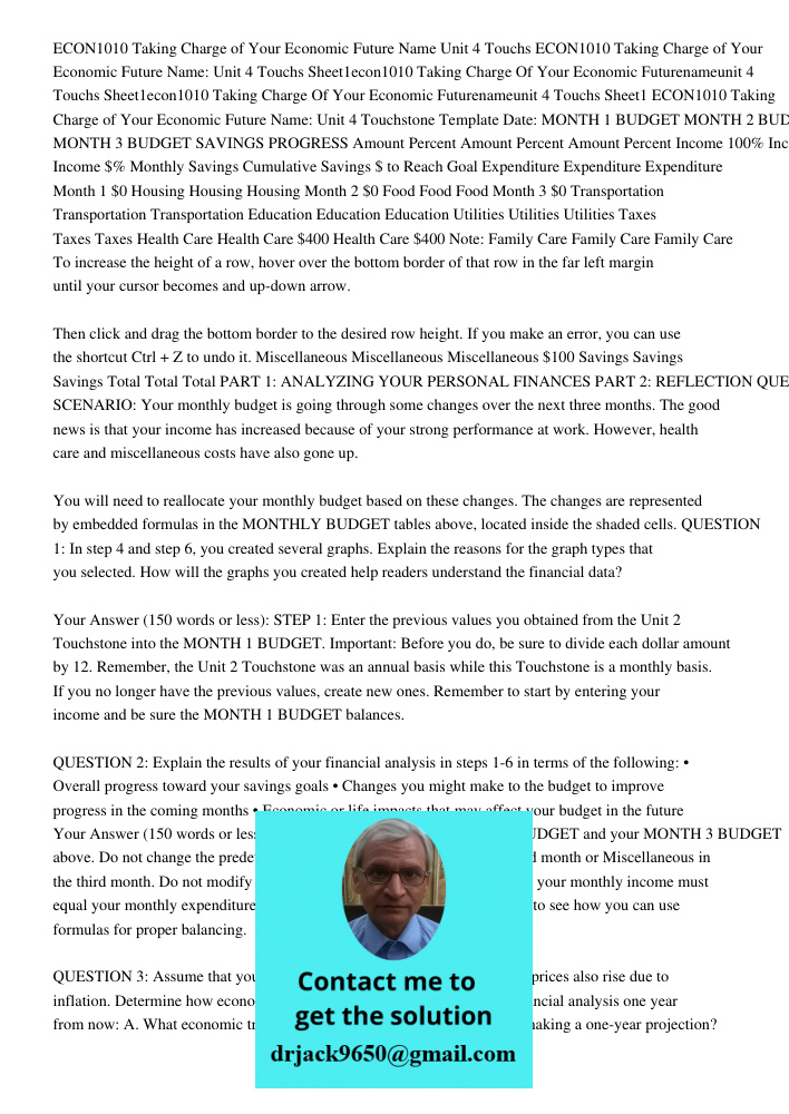 Sheet1econ1010 Taking Charge Of Your Economic Futurenameunit 4 Touchs Sheet1econ1010 Taking Charge Of Your Economic Futurenameunit 4 Touchs Sheet1 ECON1010 Taki