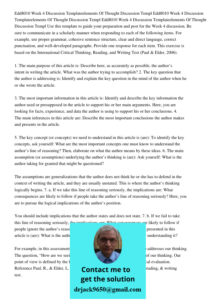 Edd8010 Week 4 Discussion Templateelements Of Thought Discussion Templ Use this template to guide your preparation and post for the Week 4 discussion. Be sure t