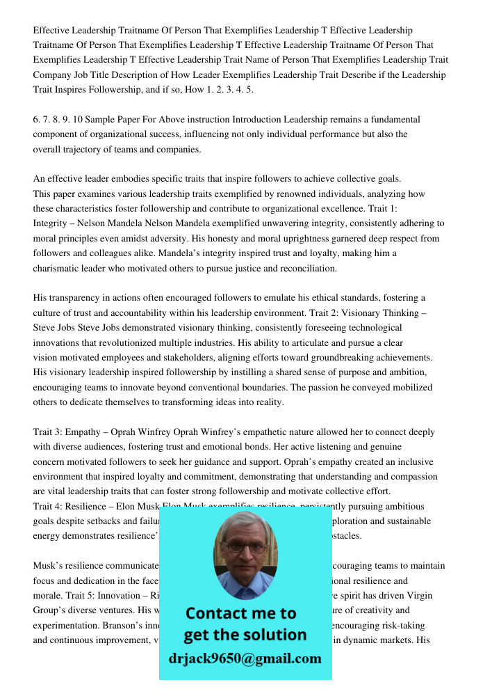 Effective Leadership Traitname Of Person That Exemplifies Leadership T Effective Leadership Trait Name of Person That Exemplifies Leadership Trait Company Job T