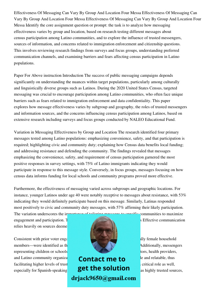 Effectiveness Of Messaging Can Vary By Group And Location Four Messa Identify the core assignment question or prompt: the task is to analyze how messaging effec