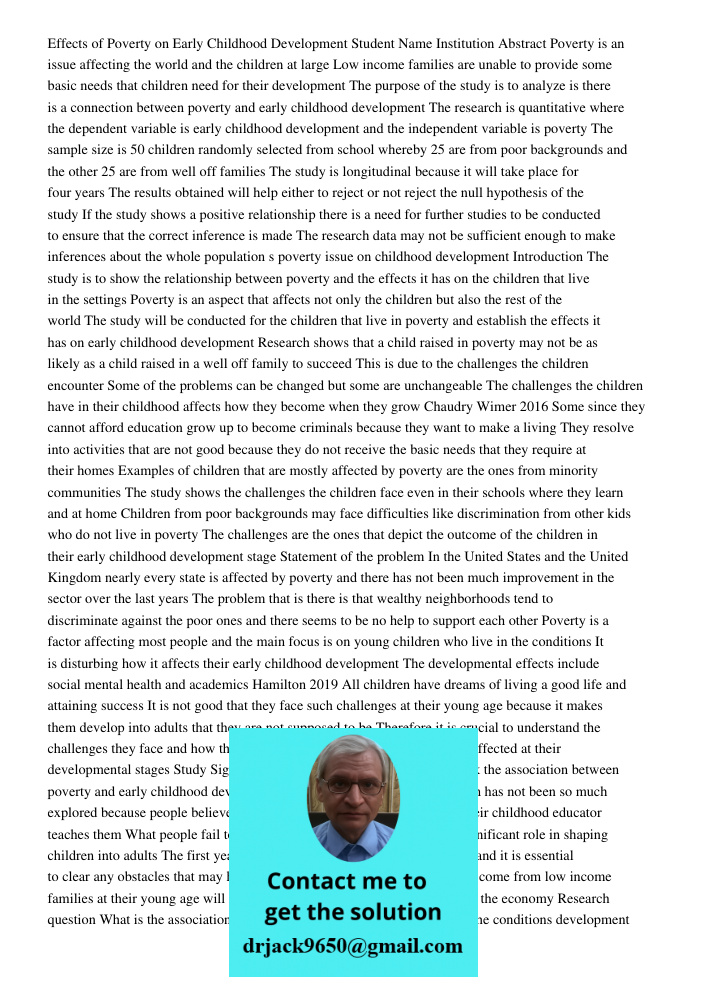 Effects Of Poverty On Early Childhood Development Student Na