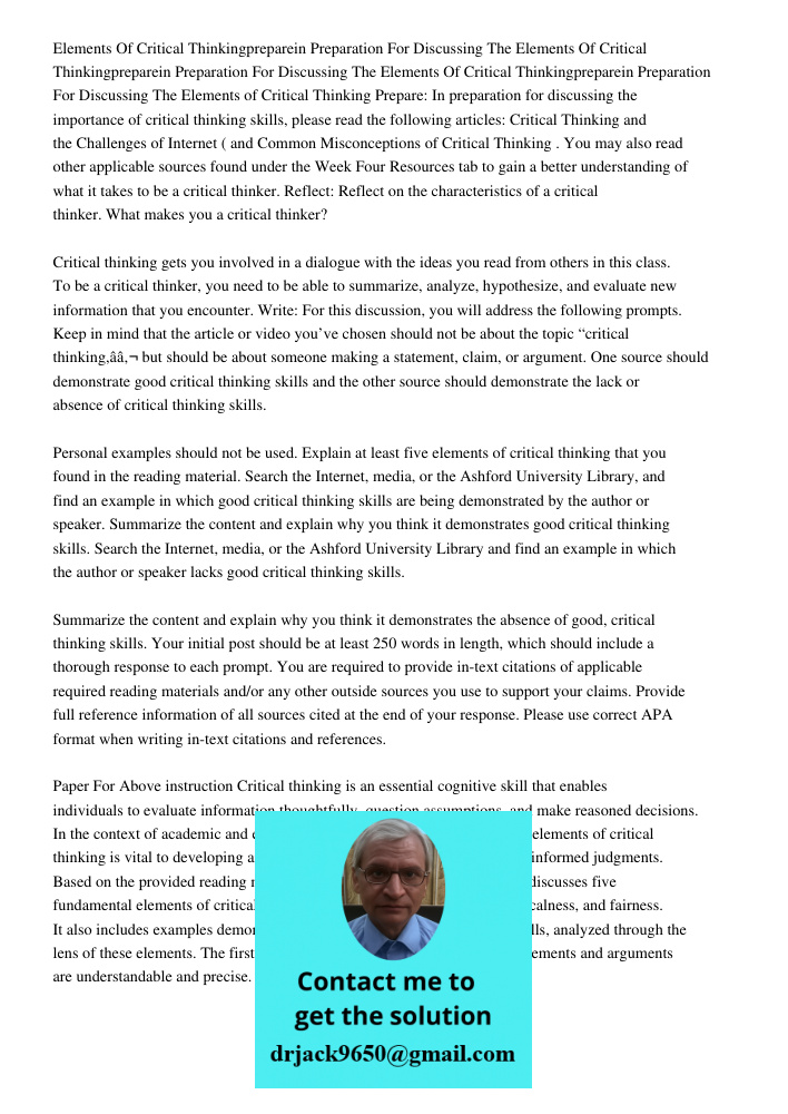 Elements Of Critical Thinkingpreparein Preparation For Discussing The Elements of Critical Thinking Prepare: In preparation for discussing the importance of cri