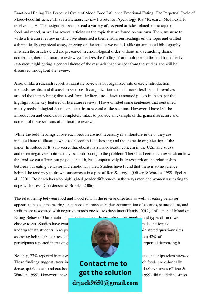 This is a literature review I wrote for Psychology 109 / Research Methods I. It received an A. The assignment was to read a variety of assigned articles related