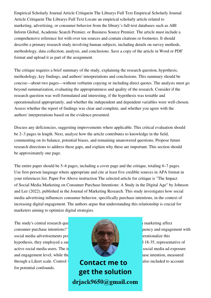 Locate an empirical scholarly article related to marketing, advertising, or consumer behavior from the library’s full-text databases such as ABI Inform Global, 