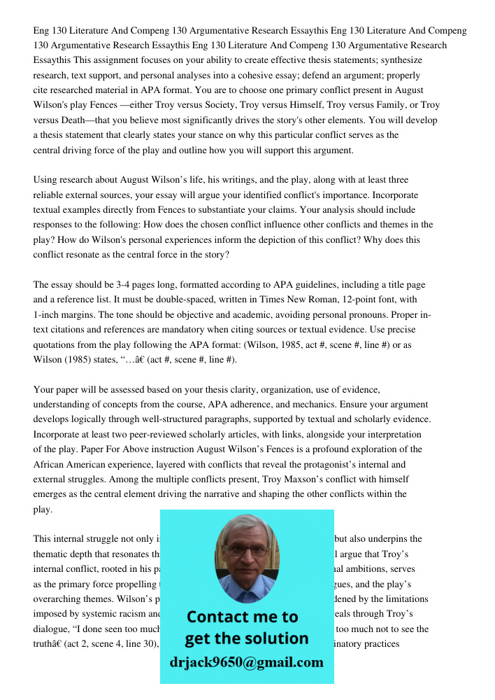 Eng 130 Literature And Compeng 130 Argumentative Research Essaythis This assignment focuses on your ability to create effective thesis statements; synthesize re