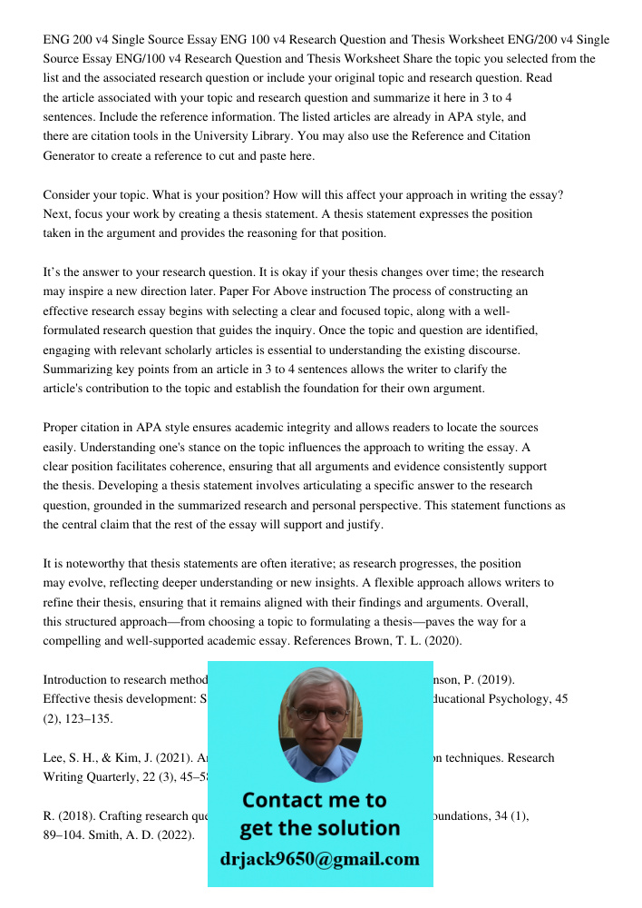 Share the topic you selected from the list and the associated research question or include your original topic and research question. Read the article associate