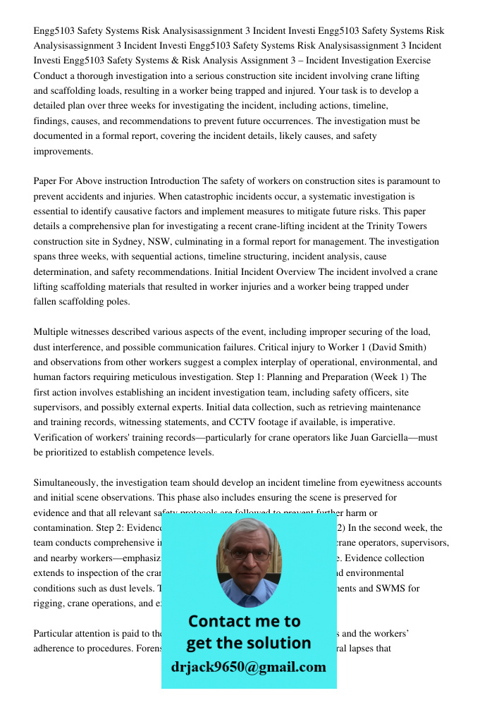 Engg5103 Safety Systems Risk Analysisassignment 3 Incident Investi Engg5103 Safety Systems & Risk Analysis Assignment 3 – Incident Investigation Exercise Conduc