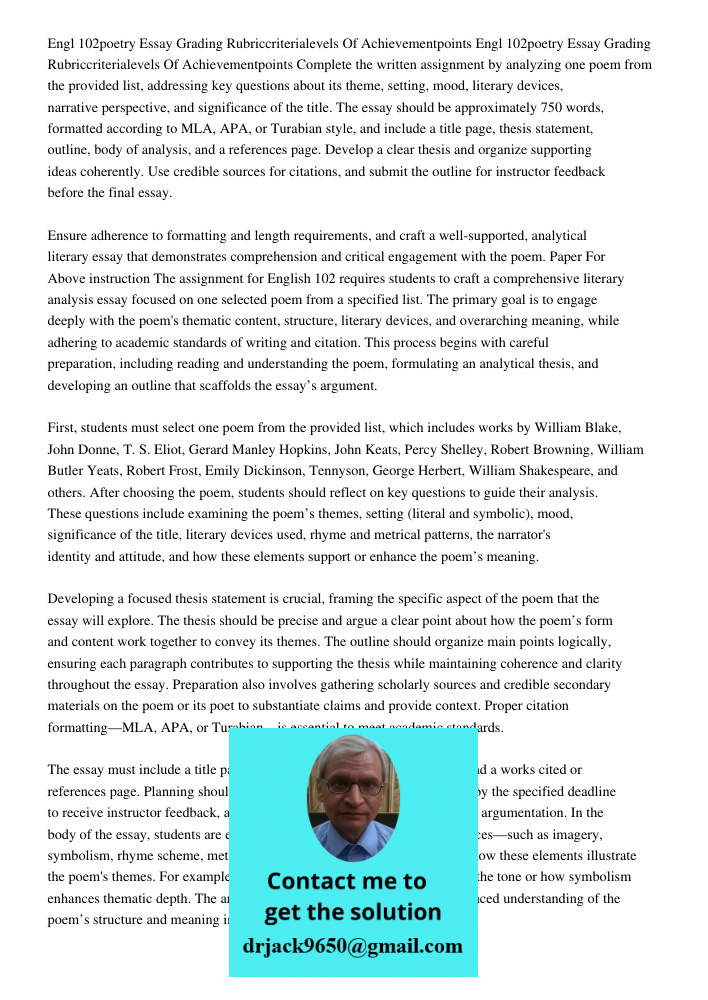 Complete the written assignment by analyzing one poem from the provided list, addressing key questions about its theme, setting, mood, literary devices, narrati