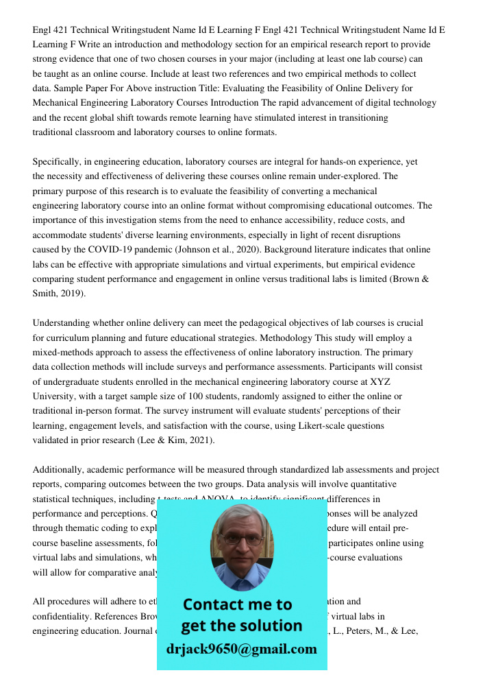 Write an introduction and methodology section for an empirical research report to provide strong evidence that one of two chosen courses in your major (includin