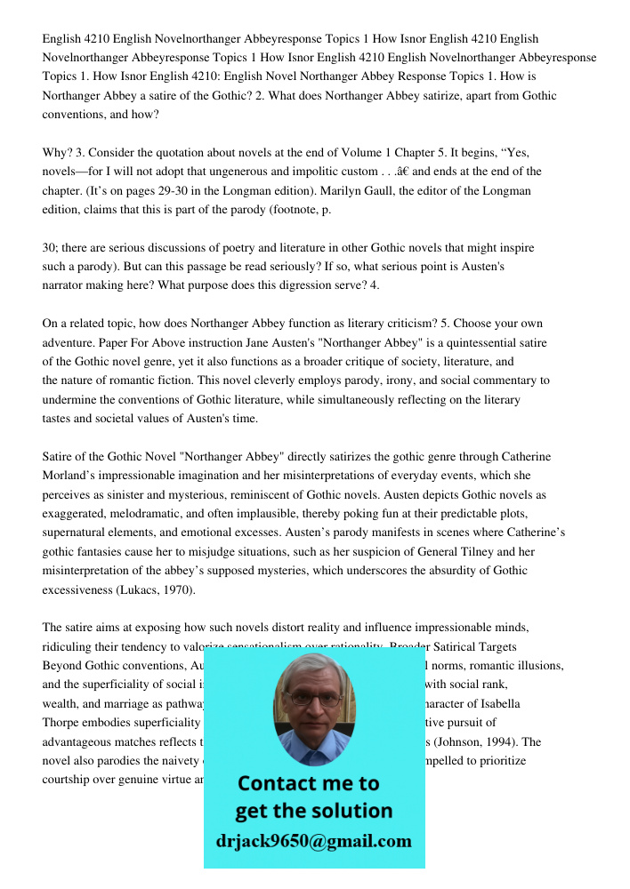 English 4210 English Novelnorthanger Abbeyresponse Topics 1 How Isnor English 4210: English Novel Northanger Abbey Response Topics 1. How is Northanger Abbey a 