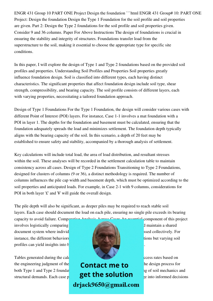 ENGR 431 Group 10: PART ONE Project: Design The Foundation