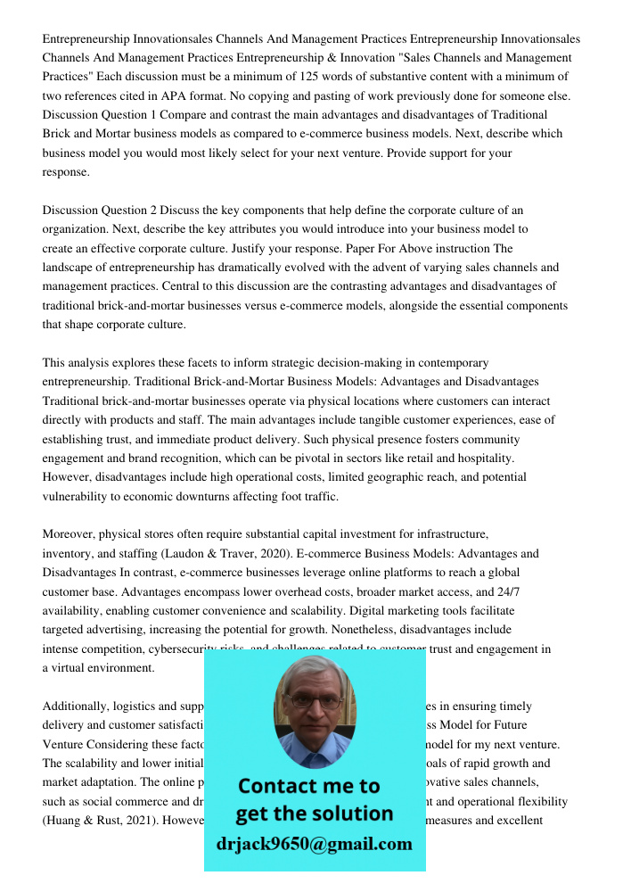 Entrepreneurship & Innovation "Sales Channels and Management Practices" Each discussion must be a minimum of 125 words of substantive content with a minimum of 