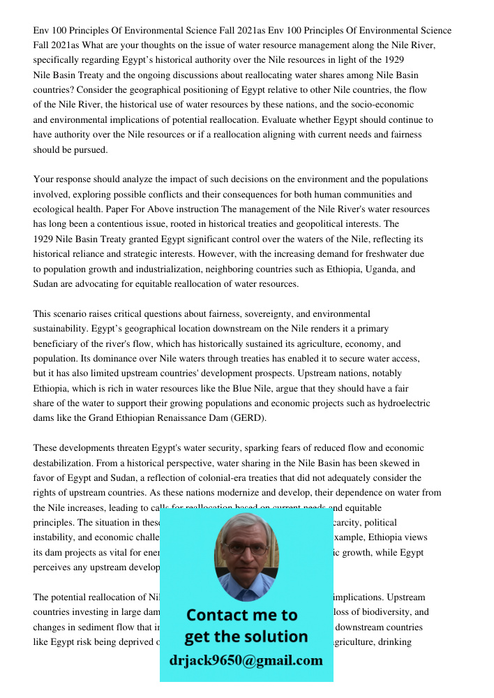 What are your thoughts on the issue of water resource management along the Nile River, specifically regarding Egypt’s historical authority over the Nile resourc