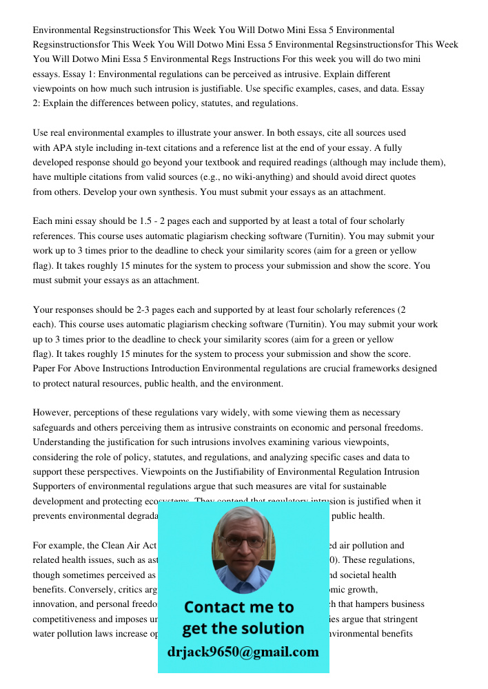 5 Environmental Regsinstructionsfor This Week You Will Dotwo Mini Essa 5 Environmental Regs Instructions For this week you will do two mini essays. Essay 1: Env