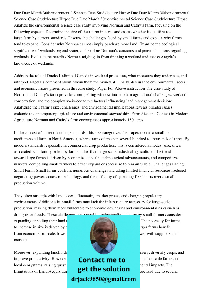 Due Date March 30thenviromental Science Case Studylecture Httpsc Analyze the environmental science case study involving Norman and Cathy’s farm, focusing on the