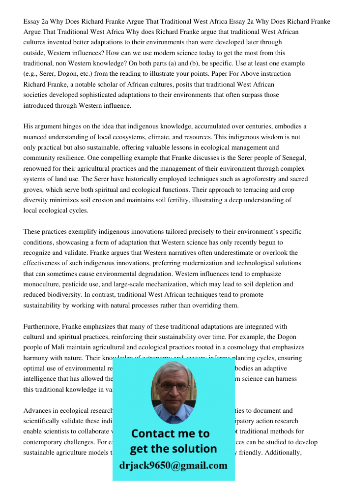 Why does Richard Franke argue that traditional West African cultures invented better adaptations to their environments than were developed later through outside