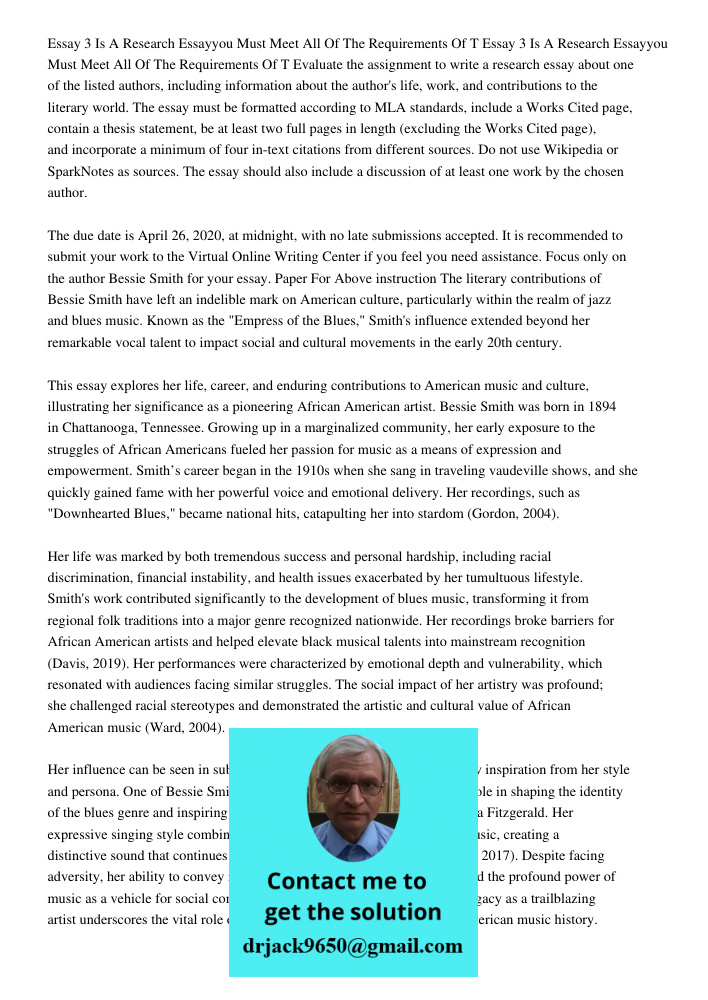 Evaluate the assignment to write a research essay about one of the listed authors, including information about the author's life, work, and contributions to the