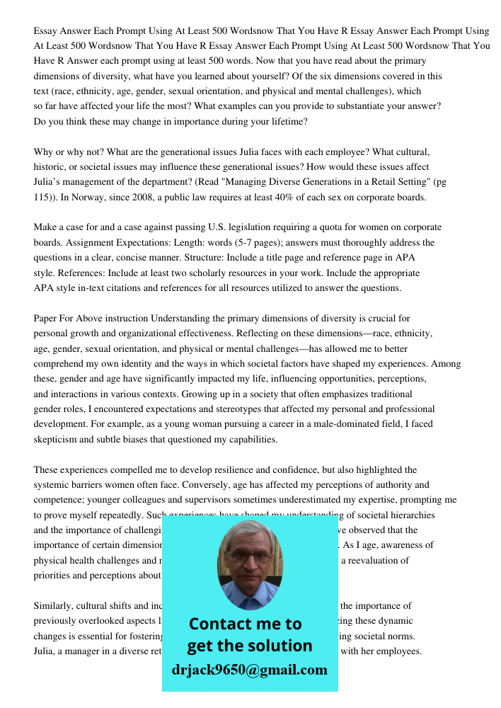 Essay Answer Each Prompt Using At Least 500 Wordsnow That You Have R Answer each prompt using at least 500 words. Now that you have read about the primary dimen