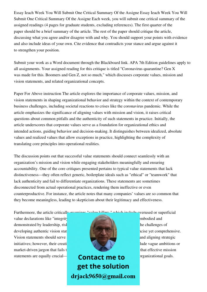 Each week, you will submit one critical summary of the assigned readings (4 pages for graduate students, excluding references). The first quarter of the paper s