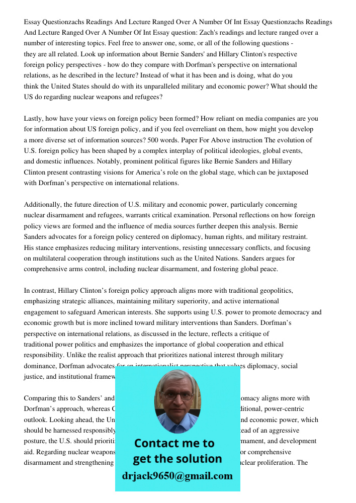 Essay question: Zach's readings and lecture ranged over a number of interesting topics. Feel free to answer one, some, or all of the following questions - they 