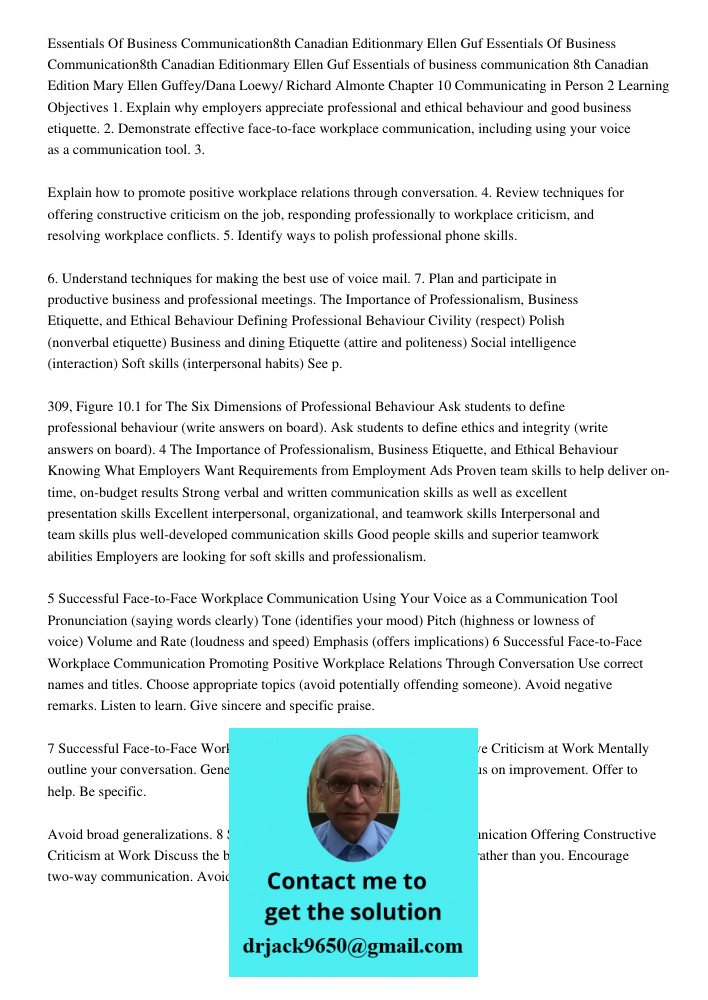 Essentials of business communication 8th Canadian Edition Mary Ellen Guffey/Dana Loewy/ Richard Almonte Chapter 10 Communicating in Person 2 Learning Objectives