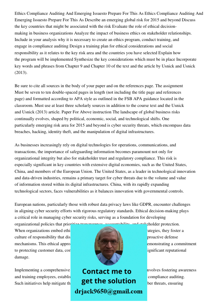 Describe an emerging global risk for 2015 and beyond Discuss the key countries that might be associated with the risk Evaluate the role of ethical decision-maki