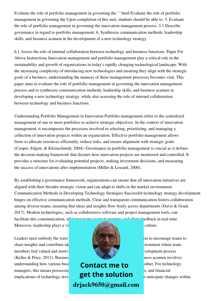 Evaluate The Role Of Portfolio Management In Governing