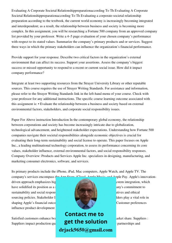 Evaluating a corporate-societal relationship preparation according to the textbook, the current world economy is increasingly becoming integrated and interdepen