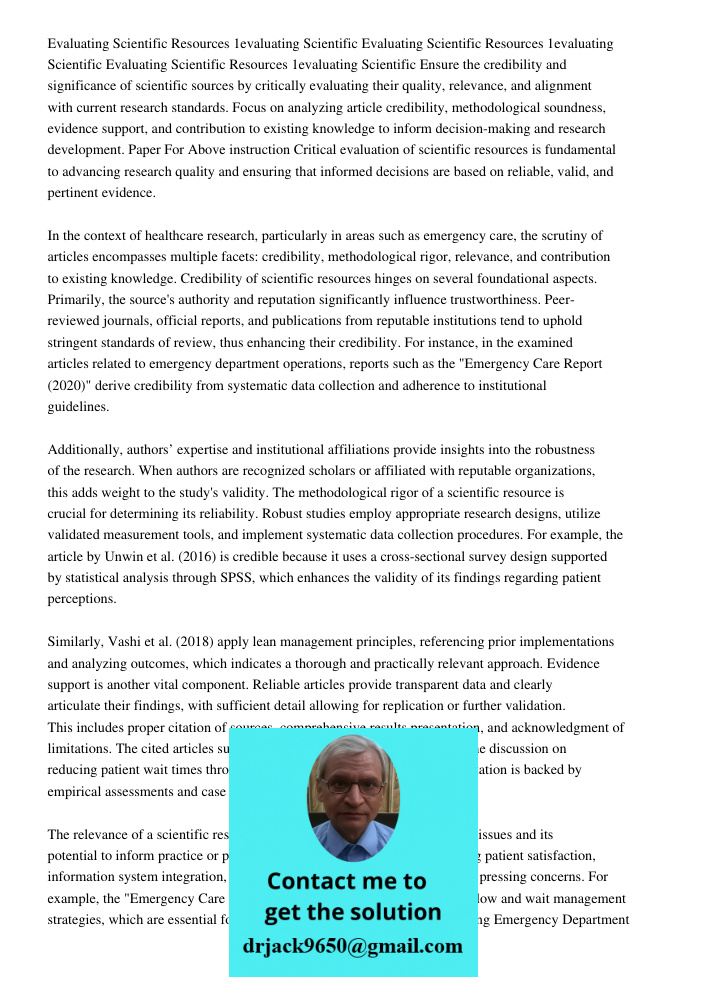 Evaluating Scientific Resources 1evaluating Scientific Ensure the credibility and significance of scientific sources by critically evaluating their quality, rel