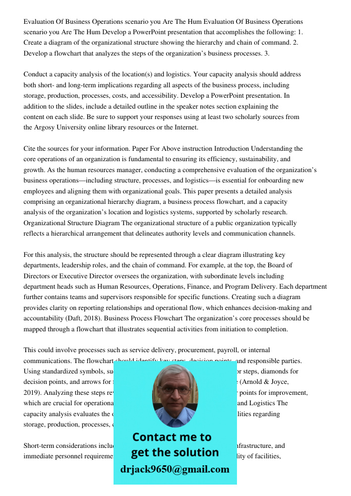 Develop a PowerPoint presentation that accomplishes the following: 1. Create a diagram of the organizational structure showing the hierarchy and chain of comman