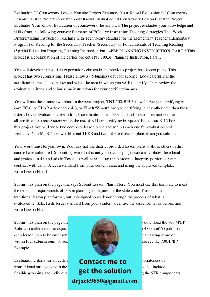 Evaluation Of Coursework Lesson Plansthe Project Evaluates Your Knowl Evaluation of coursework: lesson plans The project evaluates your knowledge and skills fro