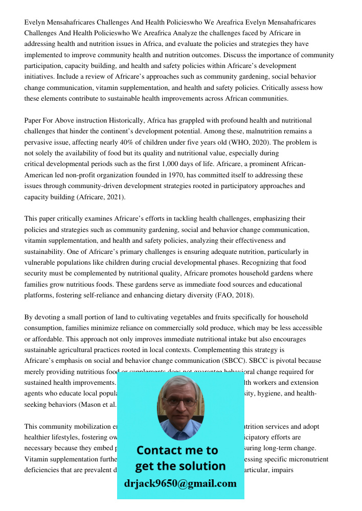 Analyze the challenges faced by Africare in addressing health and nutrition issues in Africa, and evaluate the policies and strategies they have implemented to 