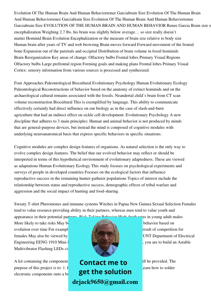 Evolution Of The Human Brain And Human Behaviorrenee Garciabrain Size EVOLUTION OF THE HUMAN BRAIN AND HUMAN BEHAVIOR Renee Garcia Brain size or encephalization